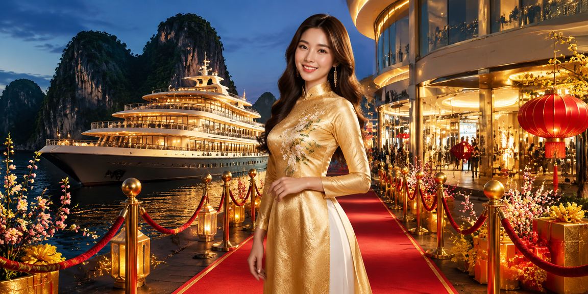 Người dùng mặc áo dài tại vịnh Hạ Long tham gia giải trí và cá cược trực tuyến trên thiết bị di động